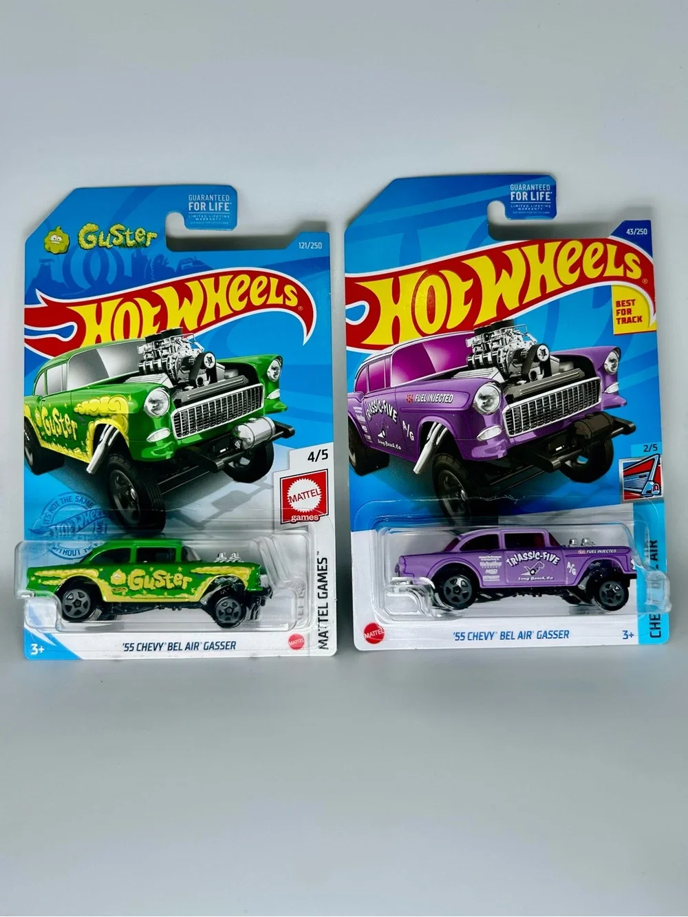 Hot Wheels Chevy Lot of 2x -'55 Chevy Bel Air Gasser Purple & Green Guster NEW